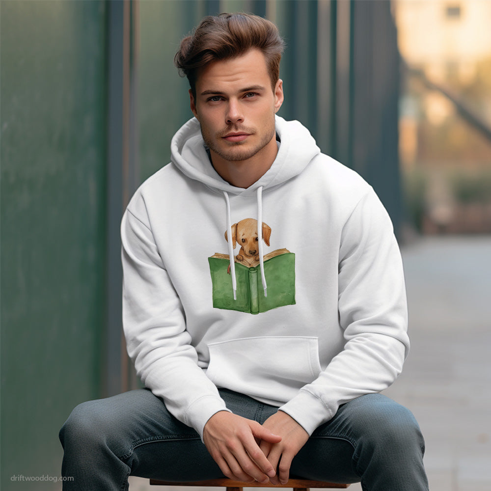 Puppy Dachshund Reading a Book Hoodie – Custom Dog Hoodies for Men