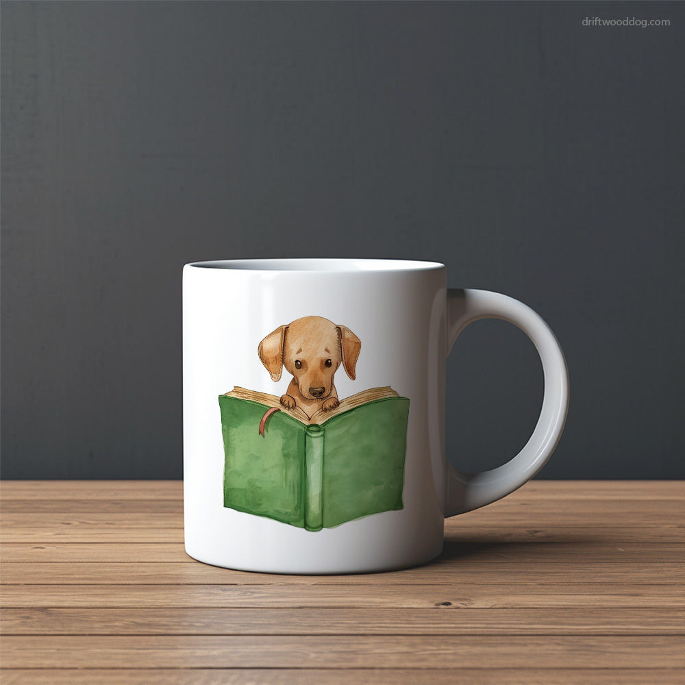 Puppy Dachshund Reading a Book Mug – Custom Dog Mugs | Personalized Pet Mugs