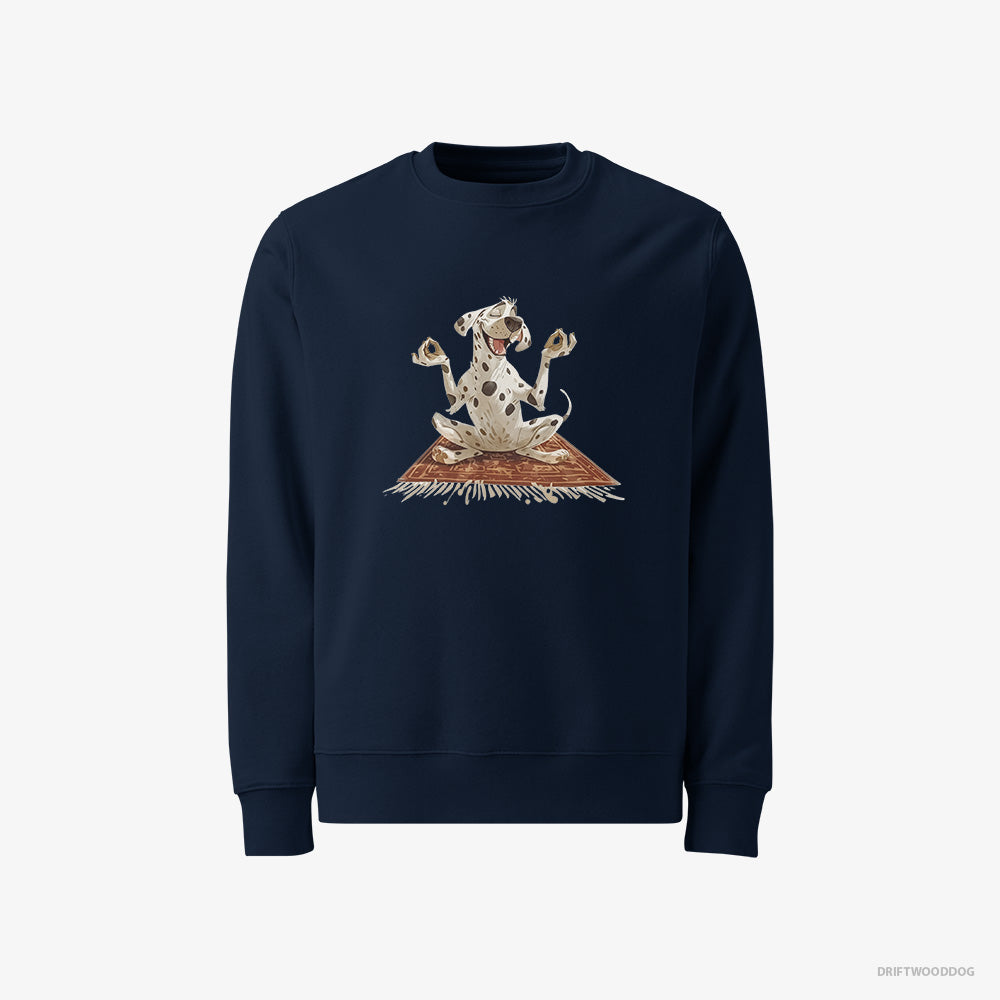 Dalmatian Sweatshirt – Men Navy Sweatshirt Classic – Doing Yoga (on White Background)