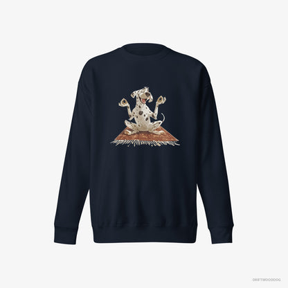 Dalmatian Sweatshirt – Men Navy Sweatshirt Eco-Friendly – Doing Yoga (on White Background)