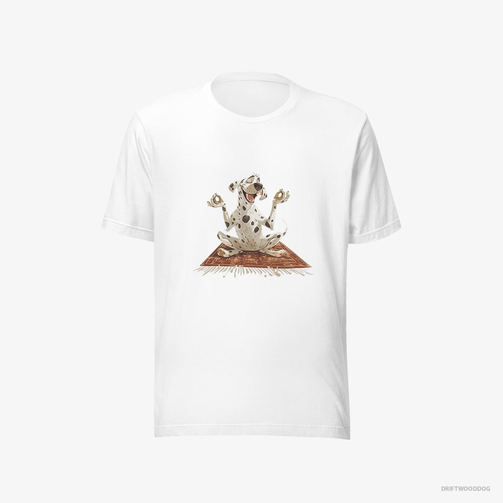 Dalmatian T-Shirt – Men White T-Shirt Eco-Friendly – Doing Yoga (on White Background)