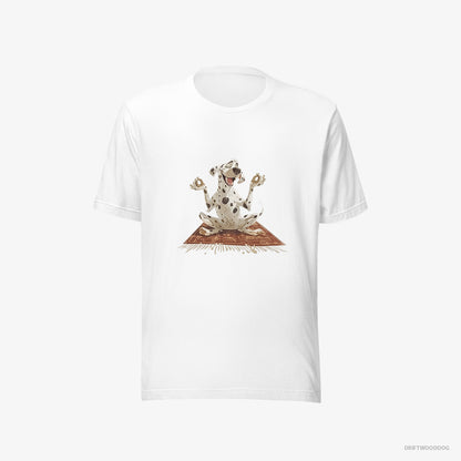 Dalmatian T-Shirt – Men White T-Shirt Eco-Friendly – Doing Yoga (on White Background)