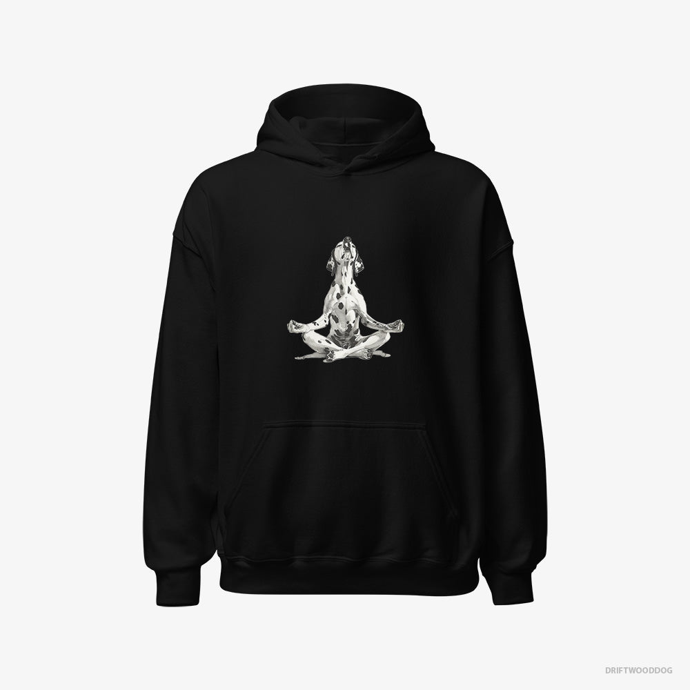 Dalmatian Hoodie – Men Black Hoodie Classic – Meditating during Yoga (on White Background)