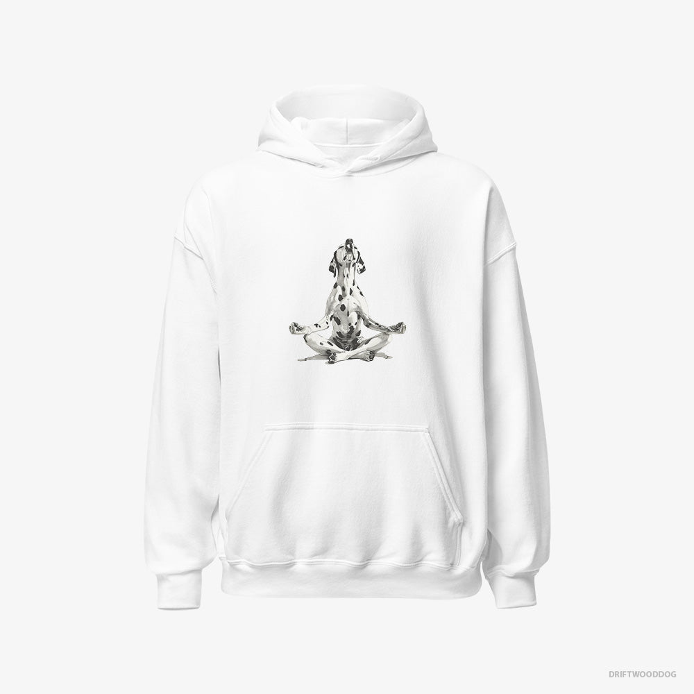 Dalmatian Hoodie – Women White Hoodie Classic – Meditating during Yoga (on White Background)