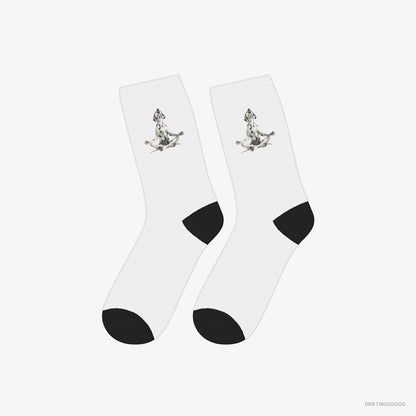 Dalmatian Socks – Unisex White Socks Classic – Meditating during Yoga (on White Background)