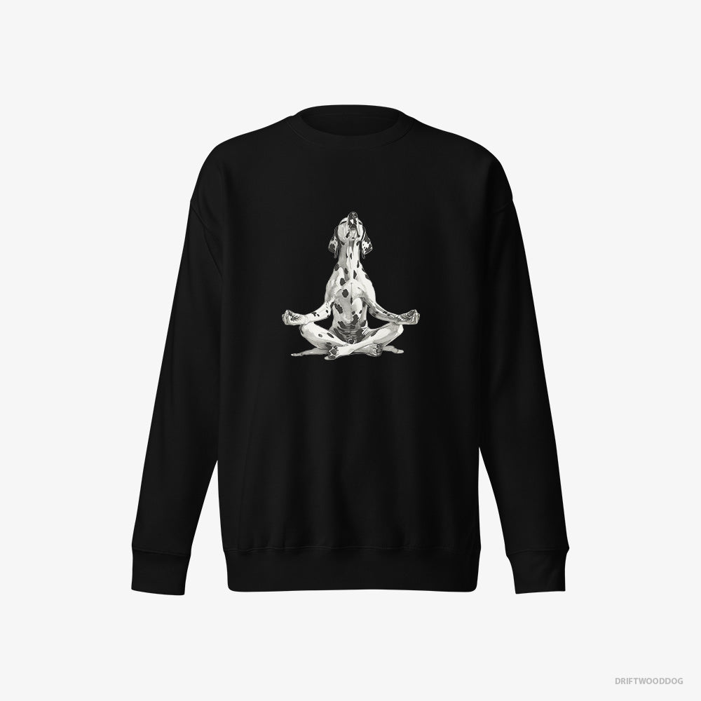 Dalmatian Sweatshirt – Women Black Sweatshirt Eco-Friendly – Meditating during Yoga (on White Background)