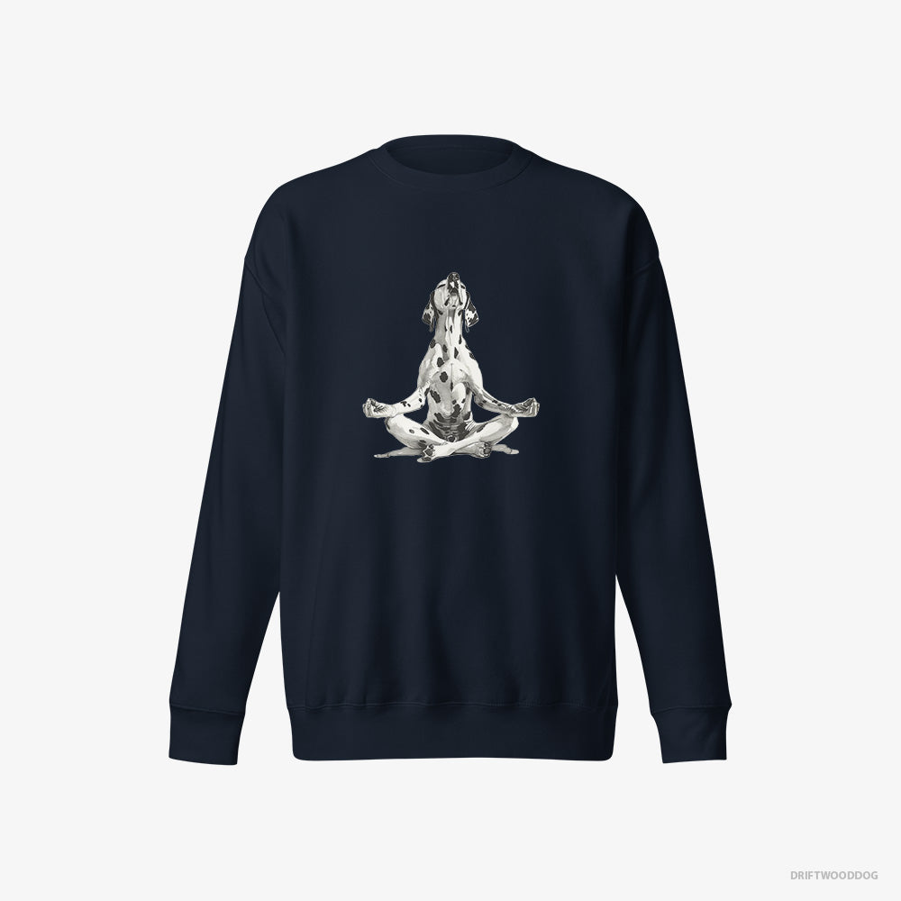 Dalmatian Sweatshirt – Men Navy Sweatshirt Eco-Friendly – Meditating during Yoga (on White Background)