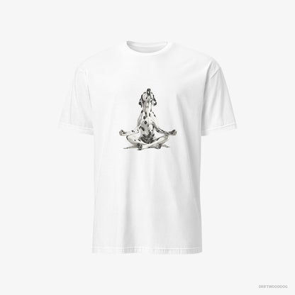 Dalmatian T-Shirt – Men White T-Shirt Classic – Meditating during Yoga (on White Background)