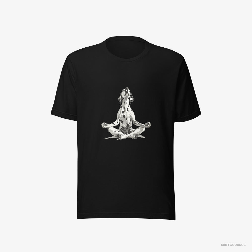 Dalmatian T-Shirt – Women Black T-Shirt Eco-Friendly – Meditating during Yoga (on White Background)