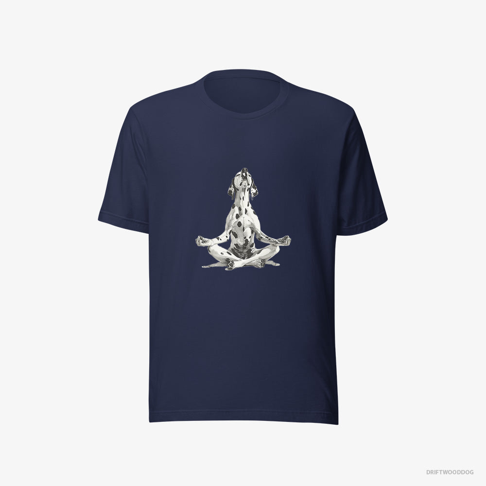 Dalmatian T-Shirt – Women Navy T-Shirt Eco-Friendly – Meditating during Yoga (on White Background)