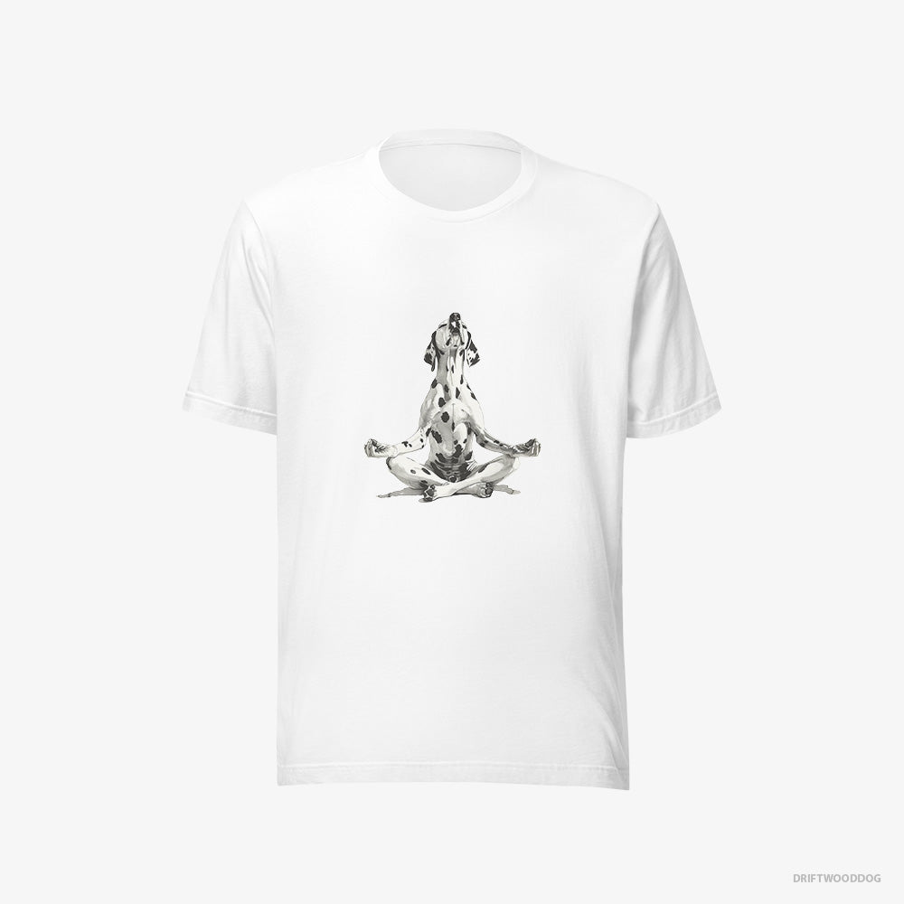 Dalmatian T-Shirt – Men White T-Shirt Eco-Friendly – Meditating during Yoga (on White Background)