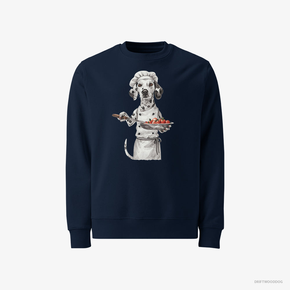 Dalmatian Sweatshirt – Men Navy Sweatshirt Classic – Making Food in the Kitchen (on White Background)