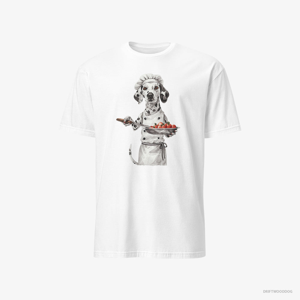 Dalmatian T-Shirt – Men White T-Shirt Classic – Making Food in the Kitchen (on White Background)