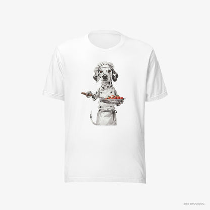 Dalmatian T-Shirt – Men White T-Shirt Eco-Friendly – Making Food in the Kitchen (on White Background)