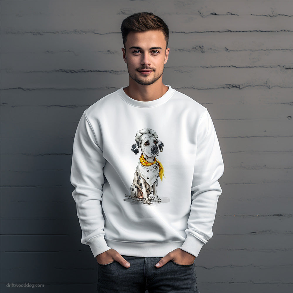 Dressed as a Chef Dalmatian Ready to Help Cooking Sweatshirt – Unique Dog Sweatshirt for Men