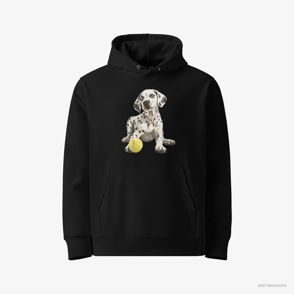 Dalmatian Hoodie – Women Black Hoodie Eco-Friendly – with a Tennis Ball (on White Background)