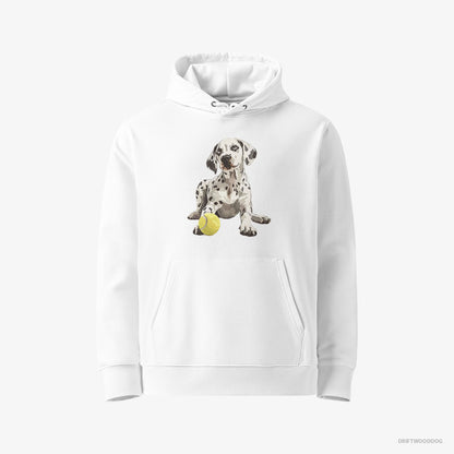 Dalmatian Hoodie – Men White Hoodie Eco-Friendly – with a Tennis Ball (on White Background)