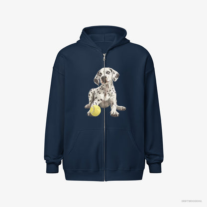 Dalmatian Hoodie – Men Navy Hoodie Full-Zip – with a Tennis Ball (on White Background)