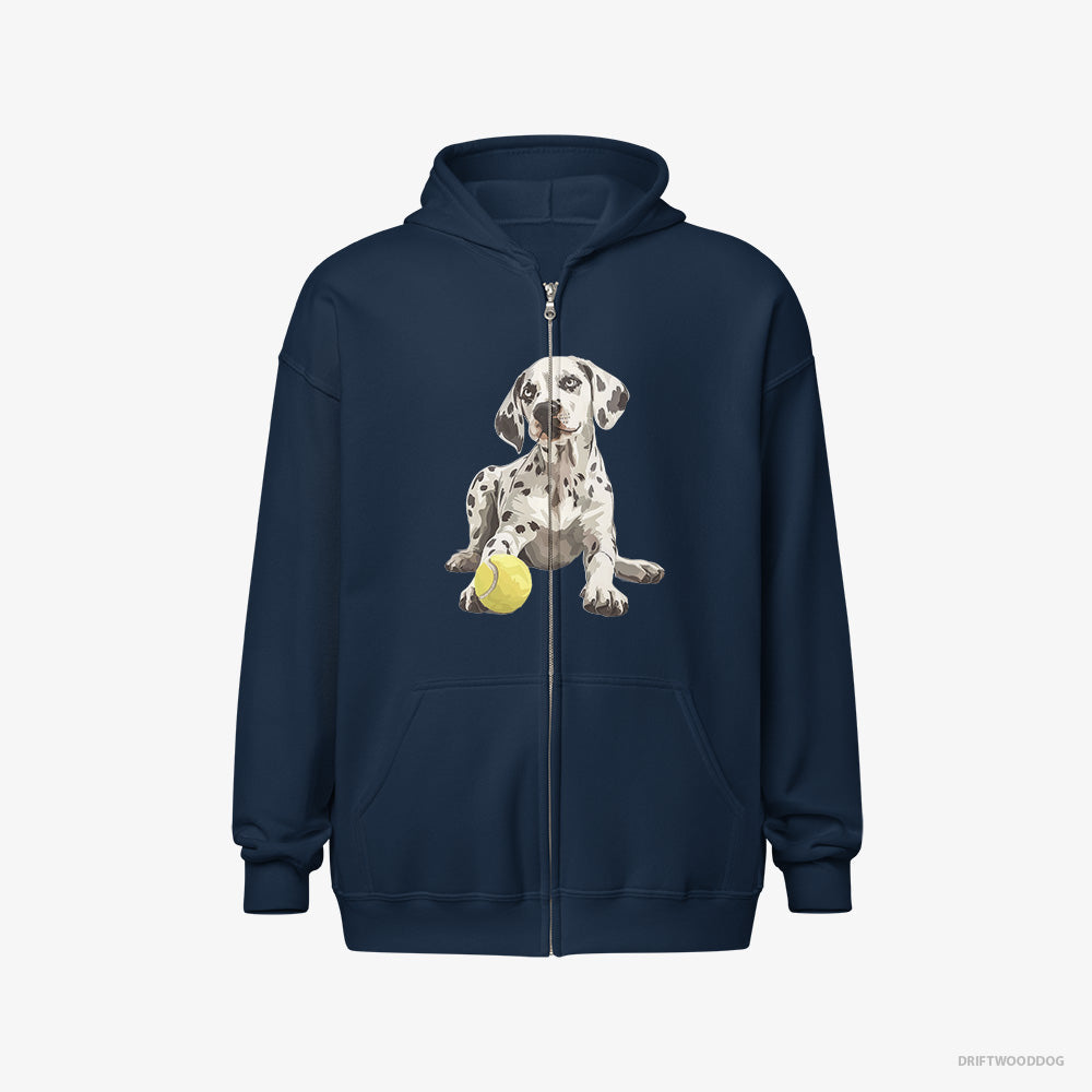 Puppy Dalmatian with a Tennis Ball – Men's Hoodie Navy Full-Zip – Full-Zip