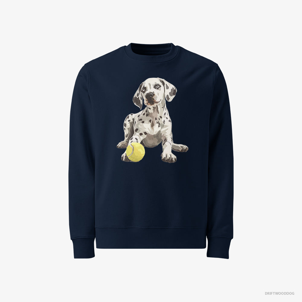 Dalmatian Sweatshirt – Men Navy Sweatshirt Classic – with a Tennis Ball (on White Background)