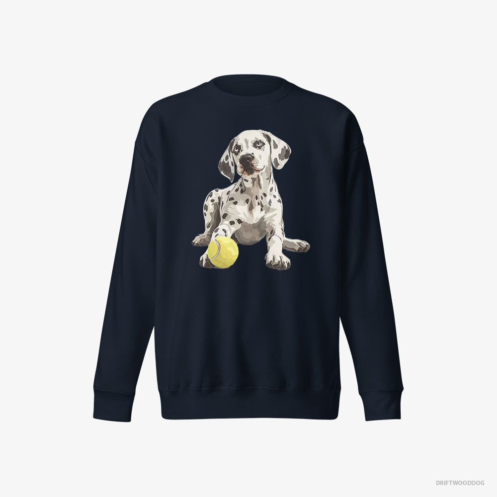 Dalmatian Sweatshirt – Men Navy Sweatshirt Eco-Friendly – with a Tennis Ball (on White Background)