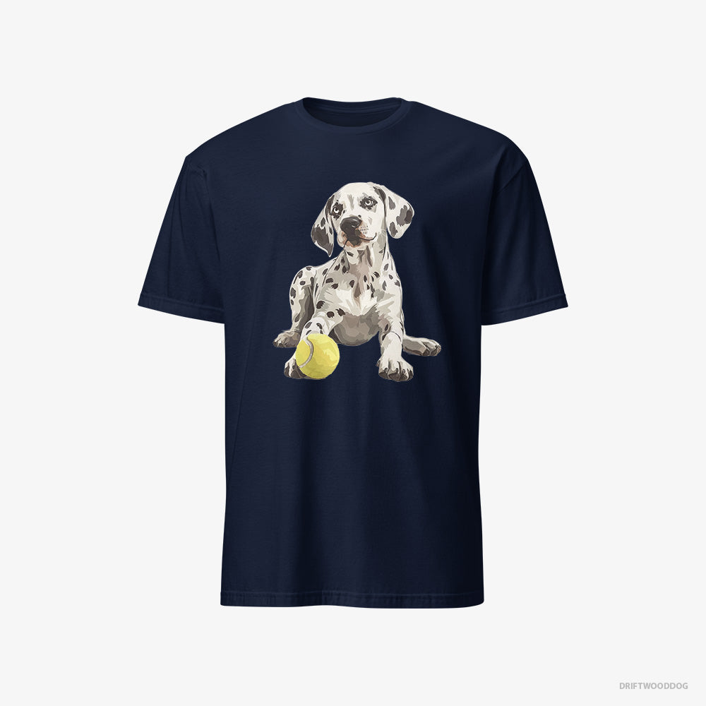 Dalmatian T-Shirt – Men Navy T-Shirt Classic – with a Tennis Ball (on White Background)