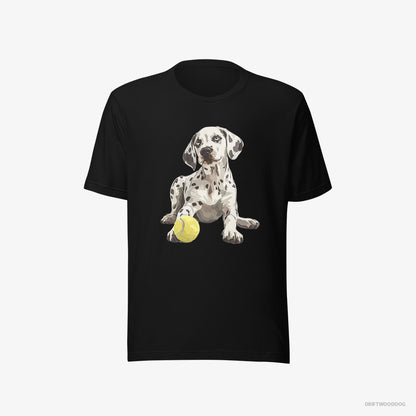 Dalmatian T-Shirt – Men Black T-Shirt Eco-Friendly – with a Tennis Ball (on White Background)