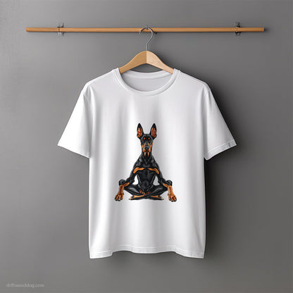 Dobermann Meditating during Yoga T-Shirt – Unisex Tee for Dog Lovers