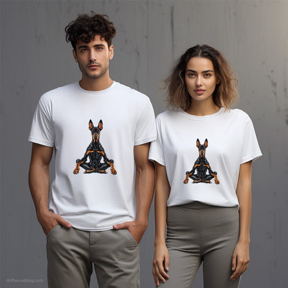 Dobermann Meditating during Yoga T-Shirt – Unisex T-Shirt for Dog Lovers 