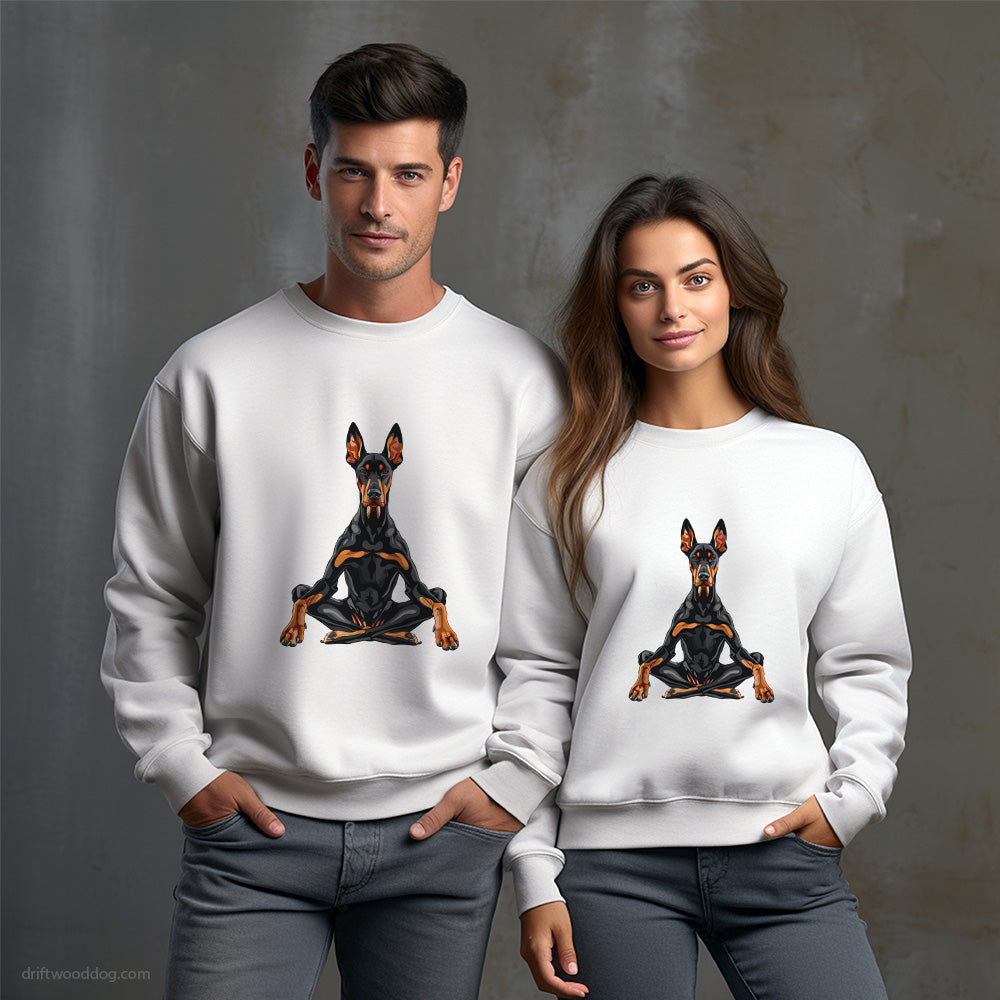 Dobermann Meditating during Yoga Sweatshirt – Unisex Sweatshirt for Dog Owners