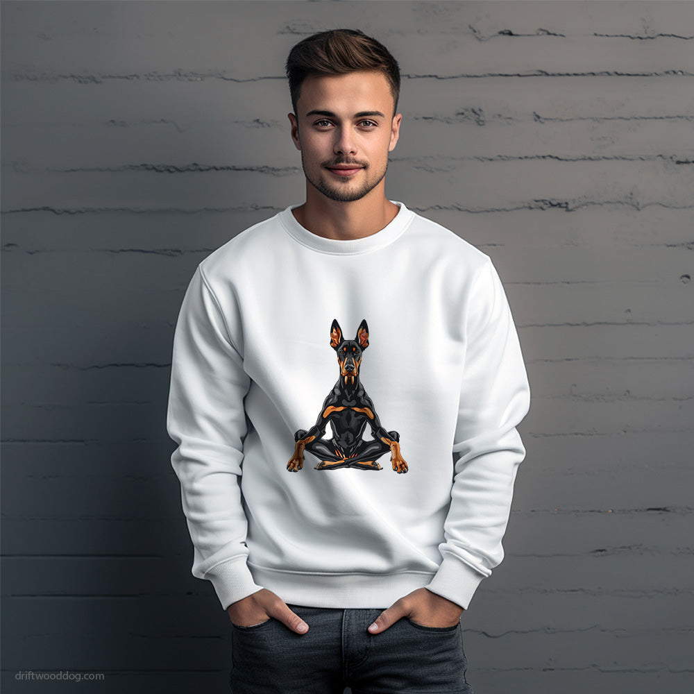 Dobermann Meditating during Yoga Sweatshirt – Unique Dog Sweatshirt for Men