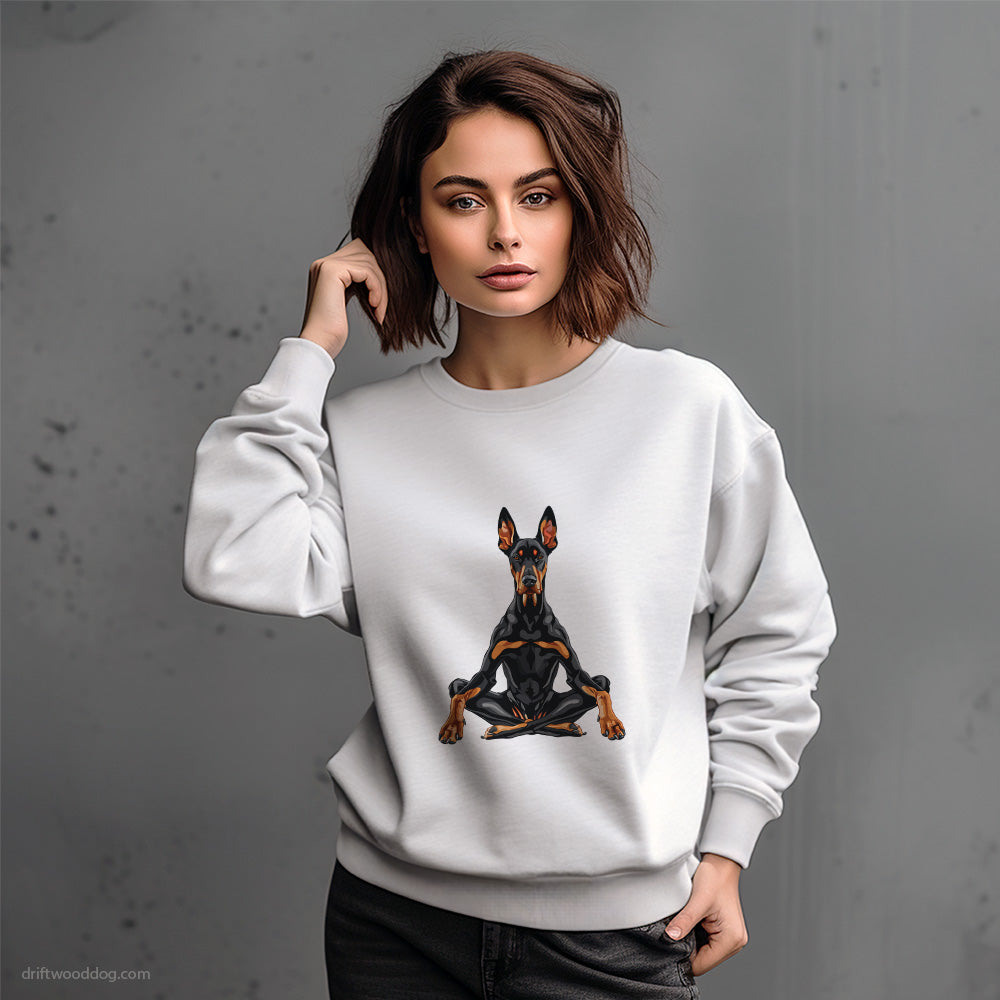 Dobermann Meditating during Yoga Sweatshirt – Dog-Themed Gifts for Dog Lovers