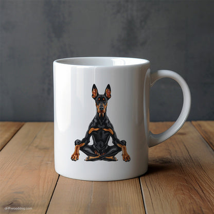 Dobermann Meditating during Yoga Mug – Unique Dog Cups | Dog-Themed Mugs