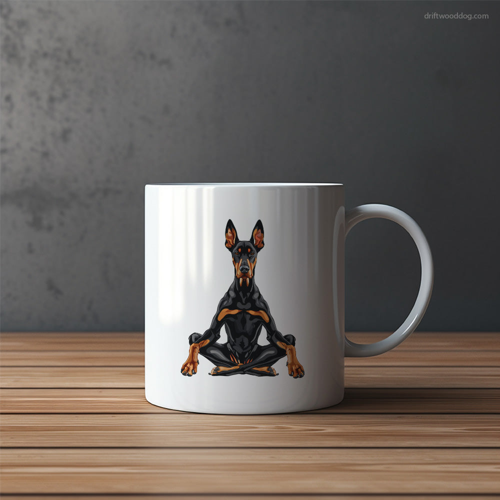 Dobermann Meditating during Yoga Mug – Funny Dog Coffee Mugs | Quirky Canine Drinkware