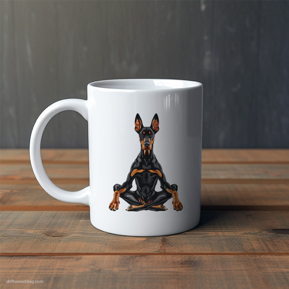 Dobermann Meditating during Yoga Mug – Cute Dog-Themed Mugs | Perfect Gifts for Dog Lovers