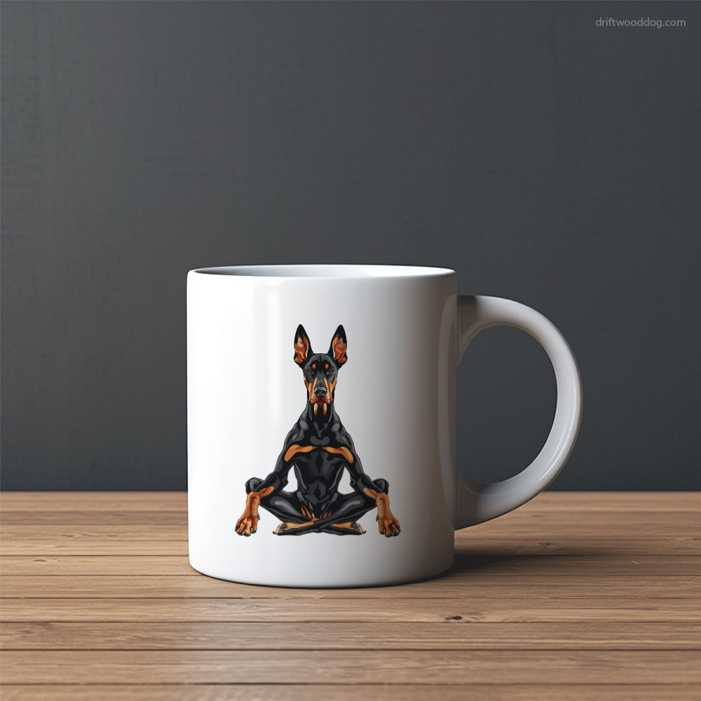 Dobermann Meditating during Yoga Mug – Custom Dog Mugs | Personalized Pet Mugs