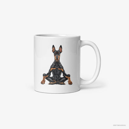 Dobermann Meditating during Yoga White Mug