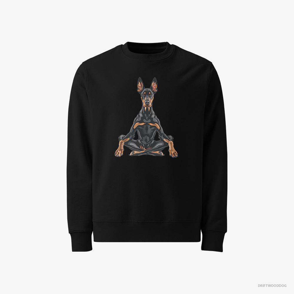 Dobermann Sweatshirt – Men Black Sweatshirt Classic – Meditating during Yoga (on White Background)