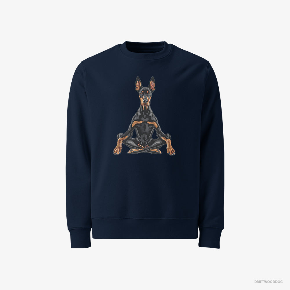 Dobermann Sweatshirt – Men Navy Sweatshirt Classic – Meditating during Yoga (on White Background)