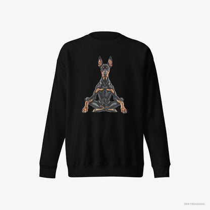 Dobermann Sweatshirt – Men Black Sweatshirt Eco-Friendly – Meditating during Yoga (on White Background)