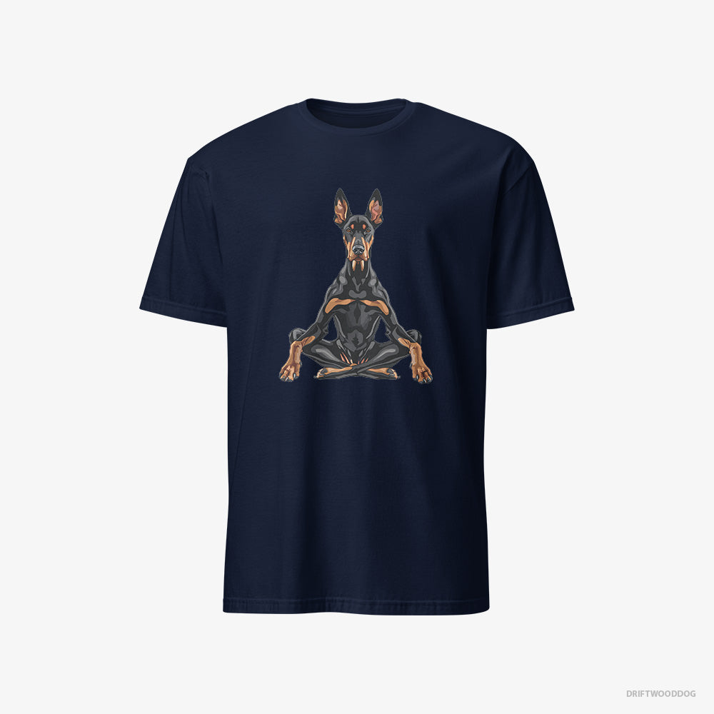 Dobermann T-Shirt – Men Navy T-Shirt Classic – Meditating during Yoga (on White Background)