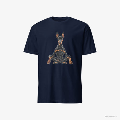 Dobermann T-Shirt – Men Navy T-Shirt Classic – Meditating during Yoga (on White Background)