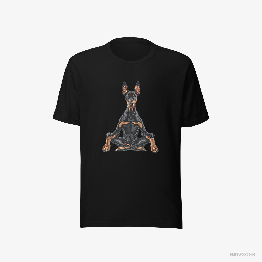 Dobermann T-Shirt – Men Black T-Shirt Eco-Friendly – Meditating during Yoga (on White Background)