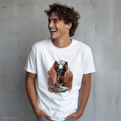 Dressed as a Chef Dobermann Serving Meals T-Shirt – Dog T-Shirt for Men