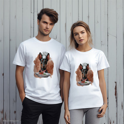 Dressed as a Chef Dobermann Serving Meals T-Shirt – Unique Dog T-Shirts for Pet Lovers