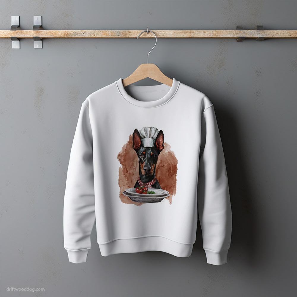 Dressed as a Chef Dobermann Serving Meals Sweatshirt – Unisex Sweatshirt for Dog Lovers