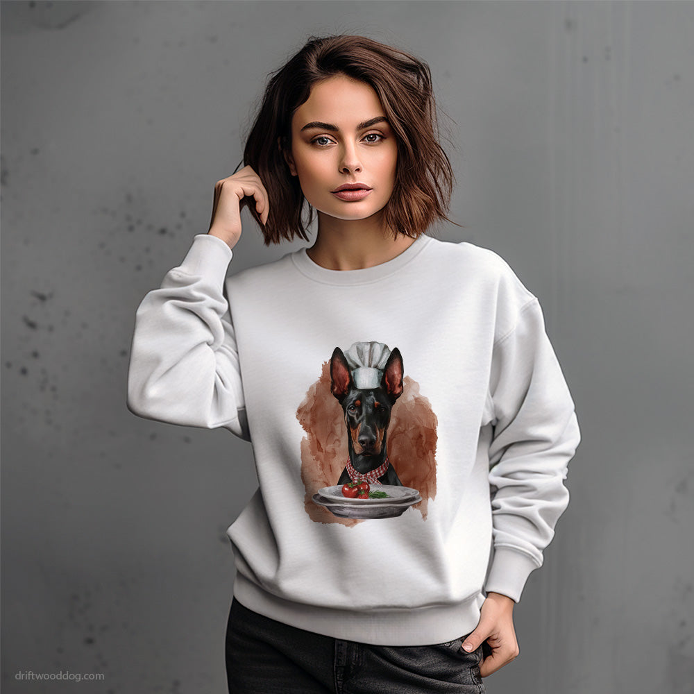 Dressed as a Chef Dobermann Serving Meals Sweatshirt – Dog-Themed Gifts for Dog Lovers