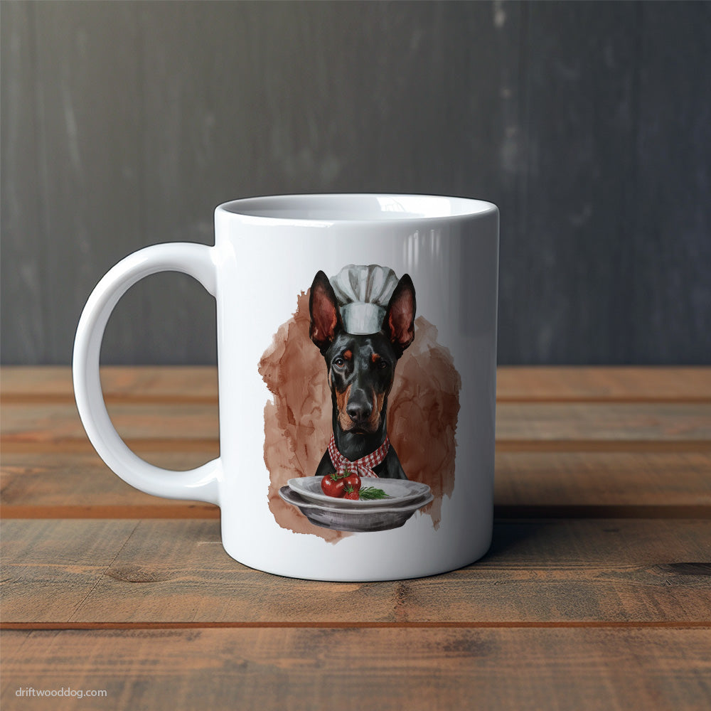 Dressed as a Chef Dobermann Serving Meals Mug – Cute Dog-Themed Mugs | Perfect Gifts for Dog Lovers