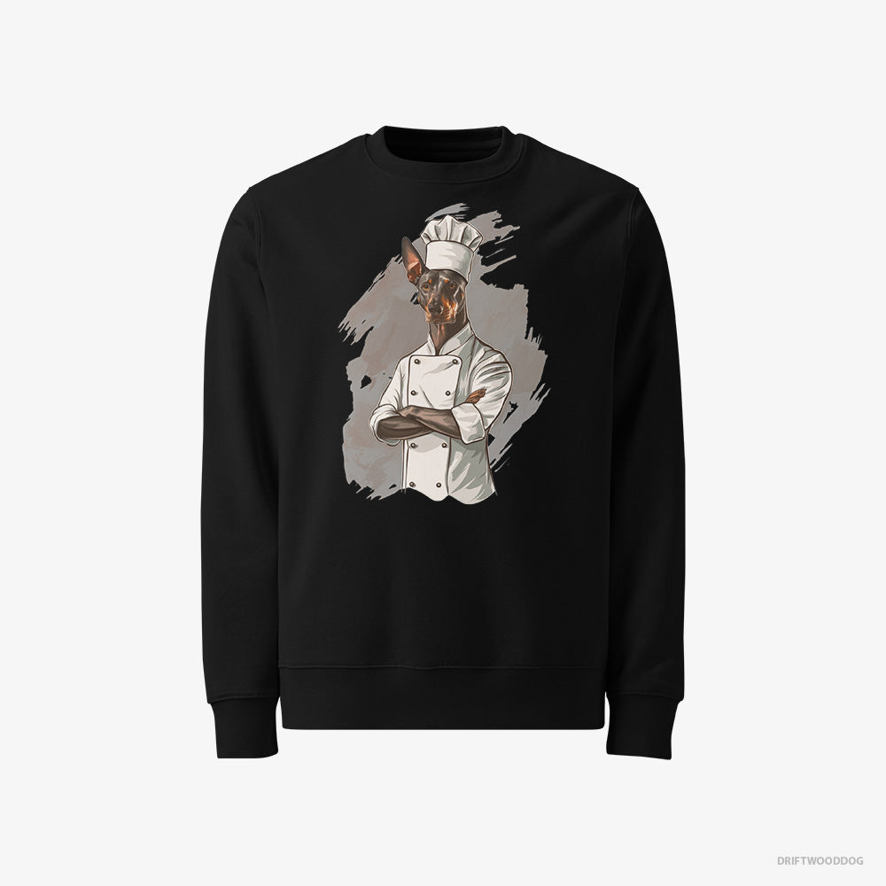 Dobermann Sweatshirt – Men Black Sweatshirt Classic – Dressed as a Chef (on White Background)