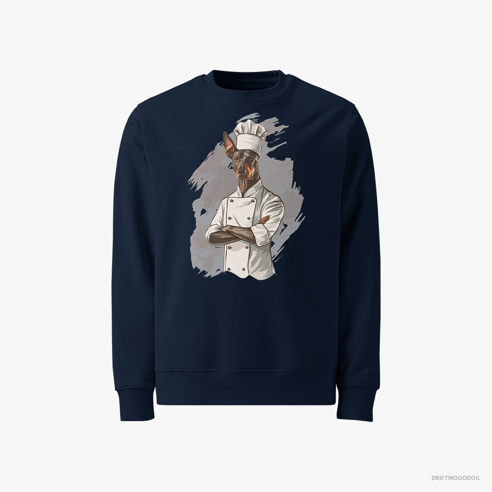 Dobermann Sweatshirt – Men Navy Sweatshirt Classic – Dressed as a Chef (on White Background)